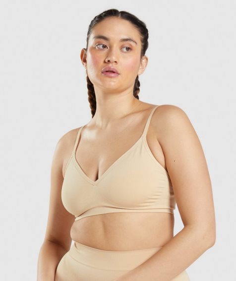 Women's Gymshark Seamless Low Neck Bralette Underwear Light Brown | CA 63A18D